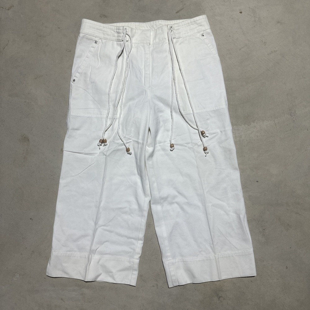 RL-67 Lauren Ralph Lauren Women's 12 High Rise Rope Belt White Capri *Marks*